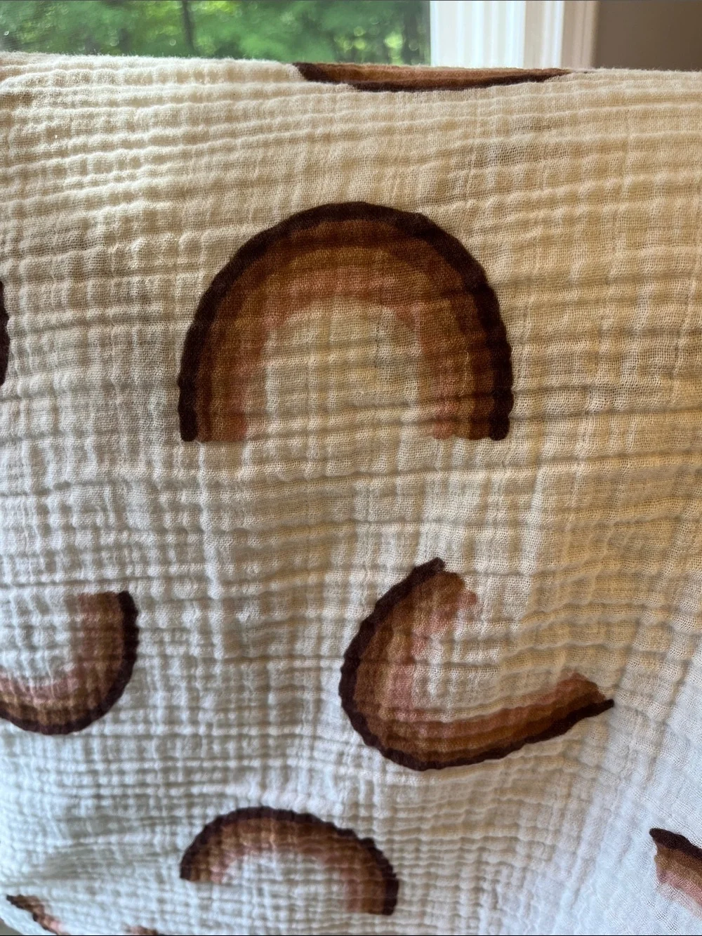 Brixton phoenix Cream Muslin Blanket with Brown Rainbow Print